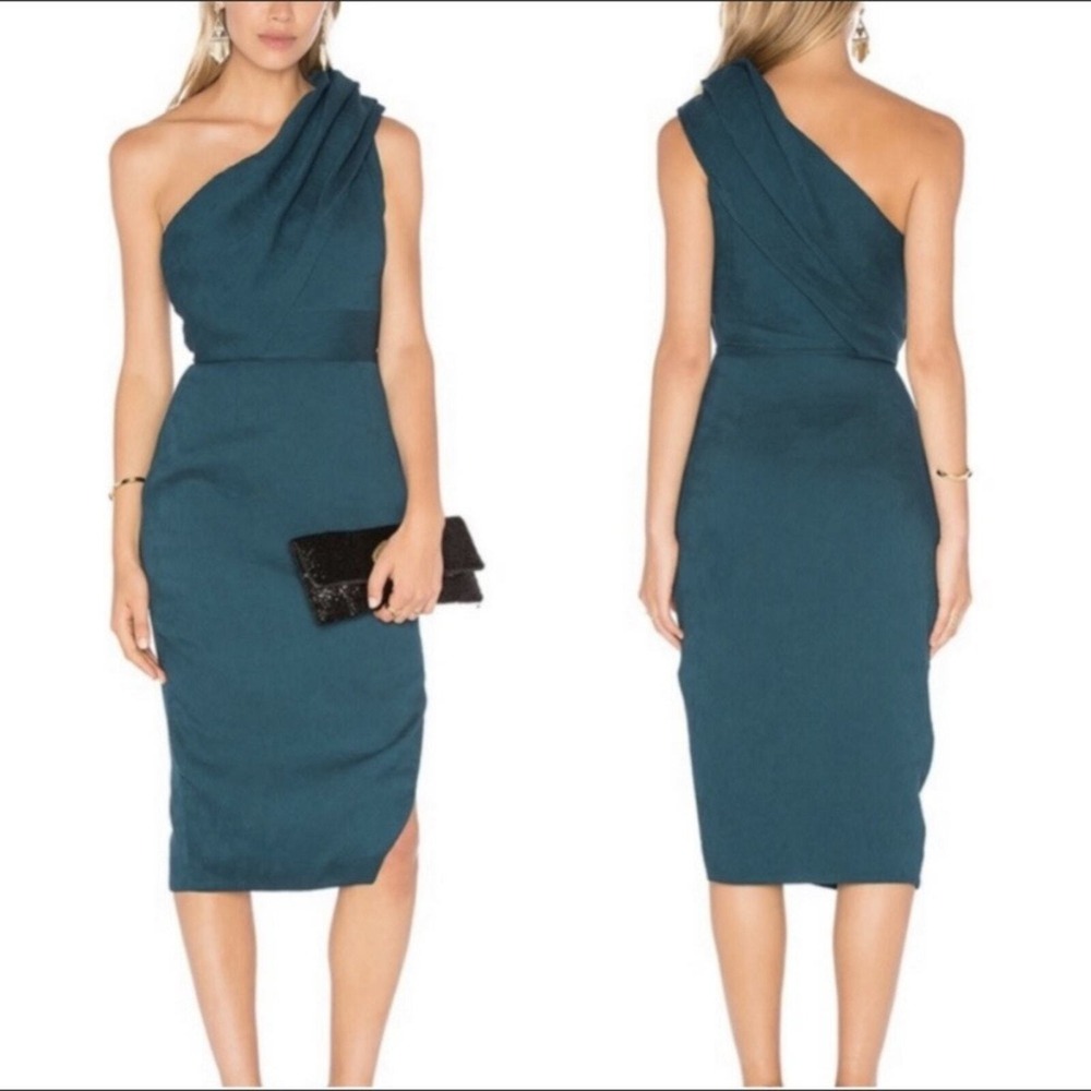 Elliatt Teal One-Shoulder Ruched Sheath Dress
